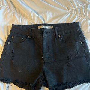 Tractr Black Jean Shorts with Frayed Hem
